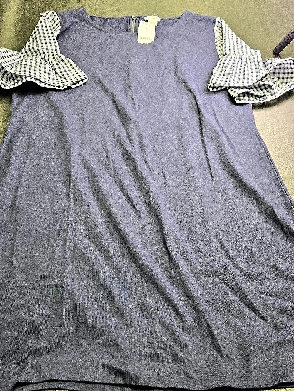 J.Crew Printed Bell-Sleeve Dress Gingham Sleeve Mini Dress in Purple Size Large